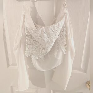 NWOT! 🤍✨Lulu's(L) Off-the-Shoulder, Sheer Cropped, Long-Sleeve Blouse- White